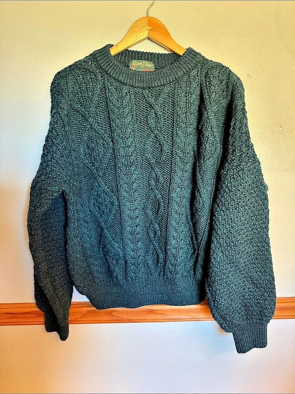 River View Cable Knit Crewneck Sweater in Green